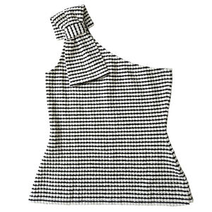 RW&CO sleeveless one shoulder‎ striped knit bow top